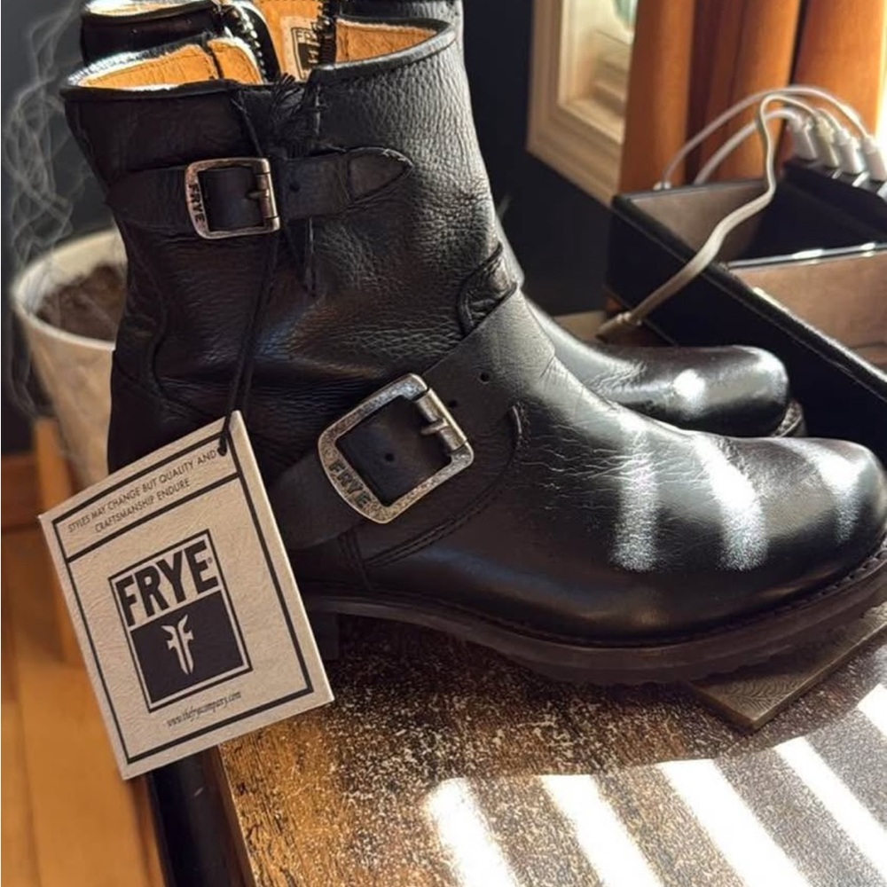 Frye Black Buckle Leather Boots